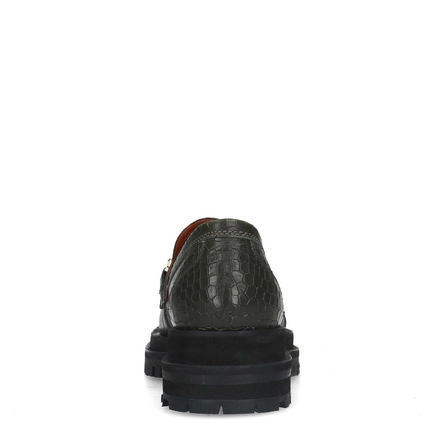 Sacha Leather Loafers With Chain - Dark Green