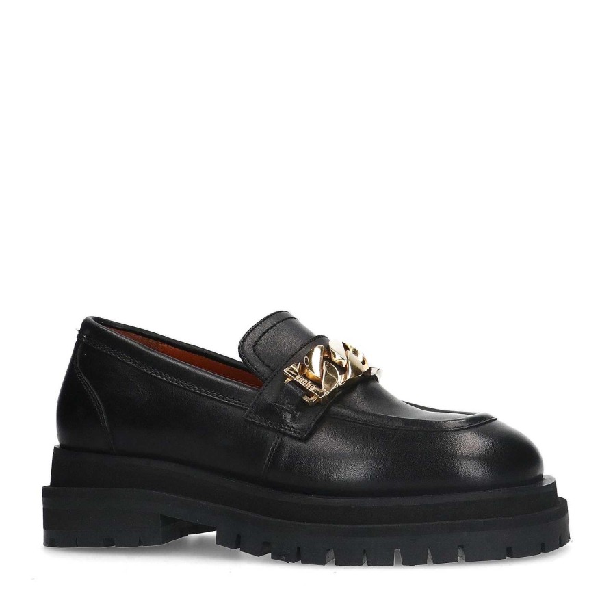 Sacha Chunky Loafers With Chain - Black