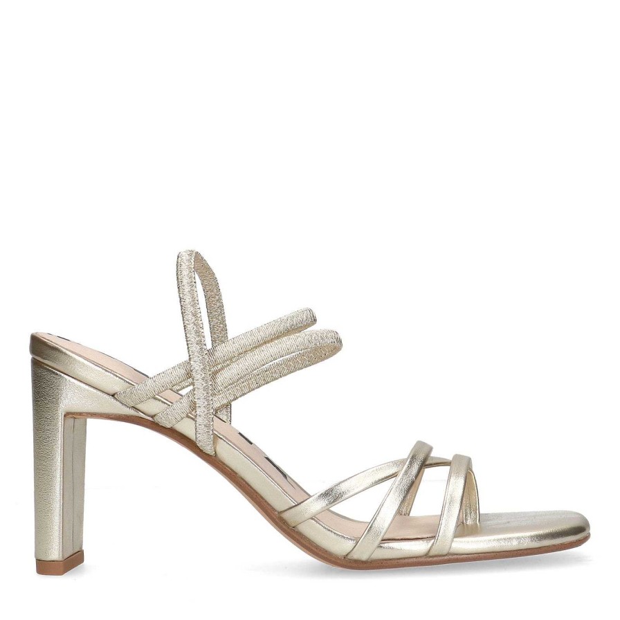 Sacha Metallic Heeled Sandals With Straps - Gold