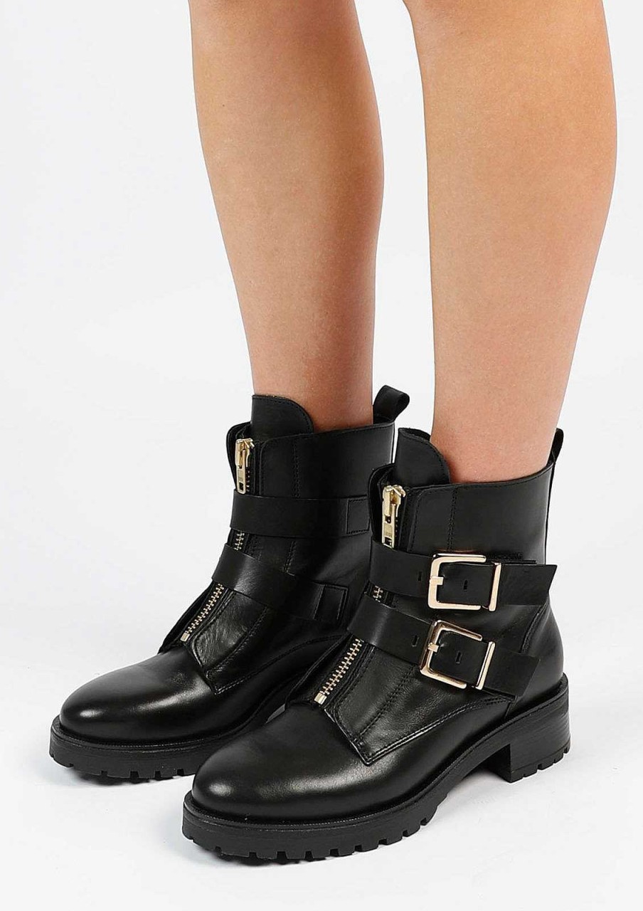 Sacha Biker Boots With Buckles - Black