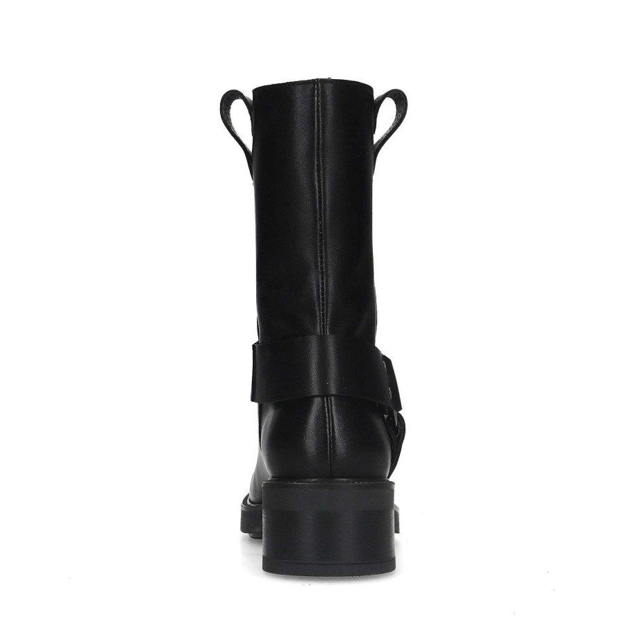 Sacha Biker Boots With Buckle - Black