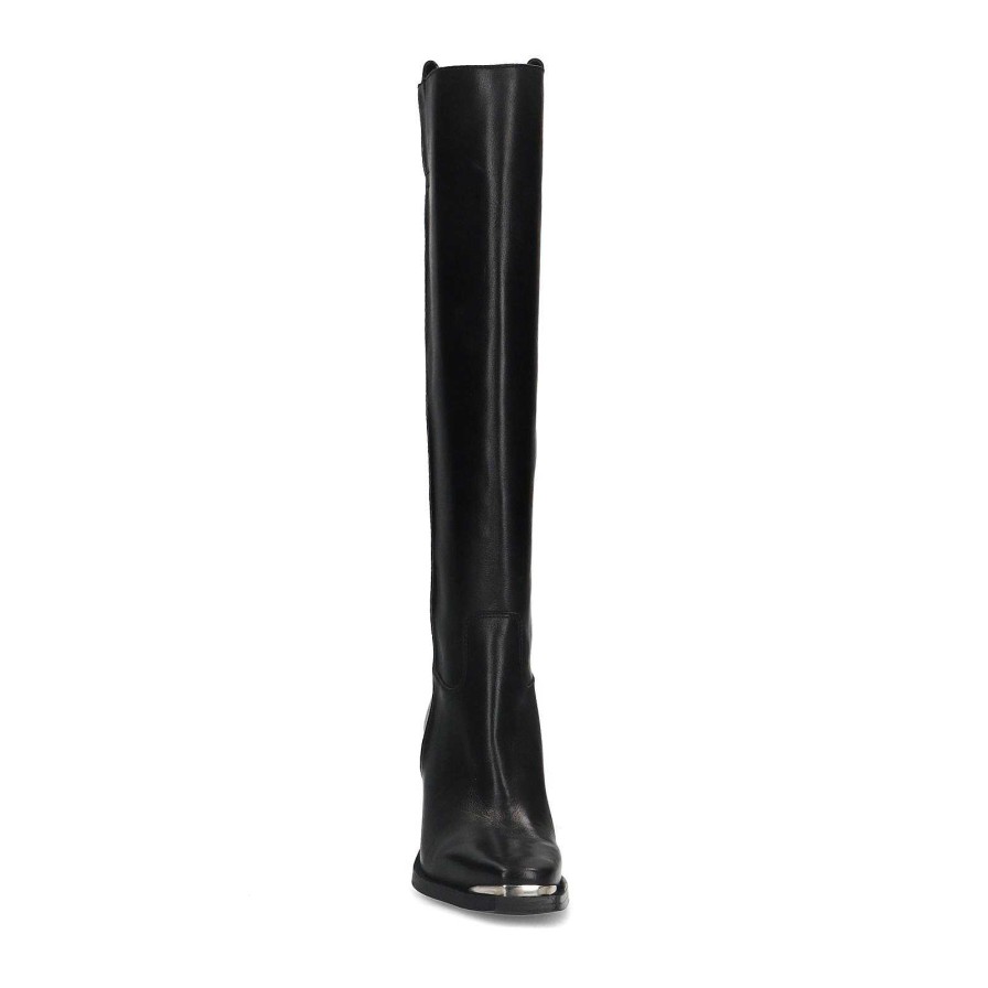 Sacha High Leather Cowboy Boots - Black