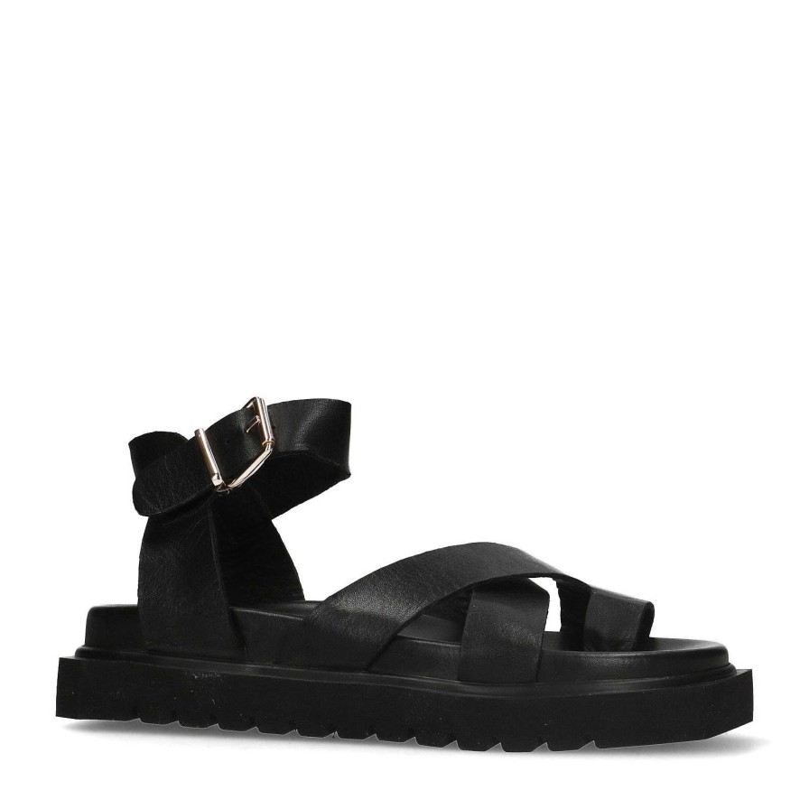 Sacha Leather Platform Sandals - Black