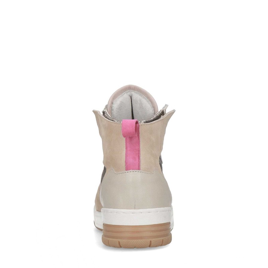 Sacha Mid-High Sneakers With Metallic And Pink Details - Beige