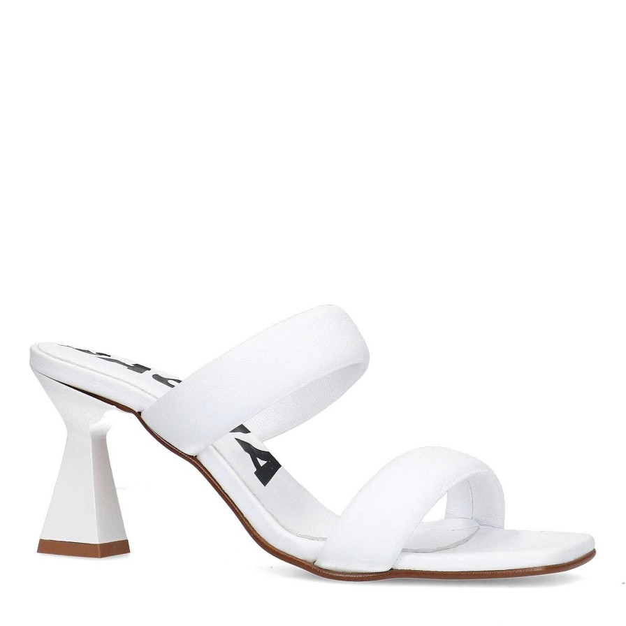 Sacha Leather Mules With Funnel Heel - White