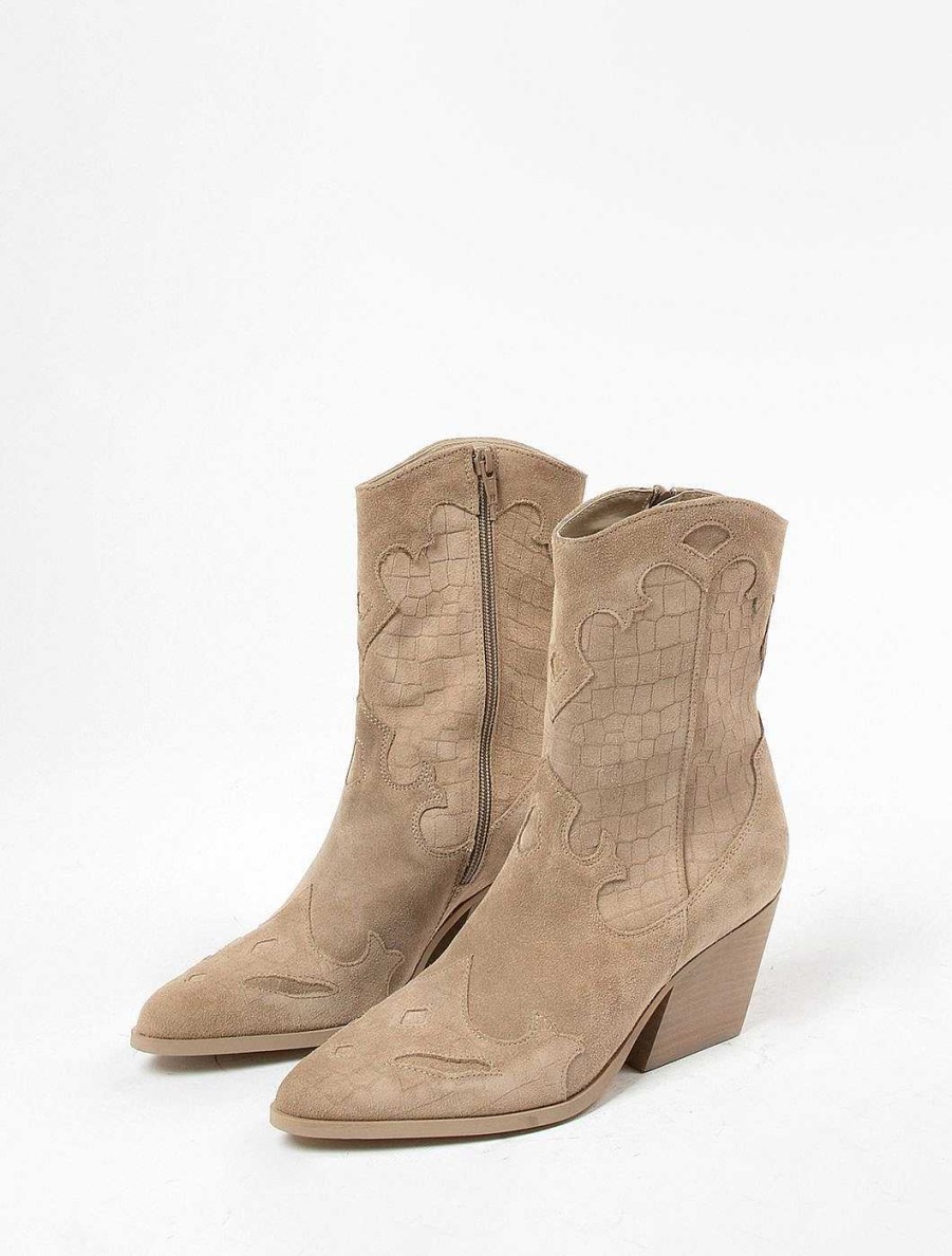 Sacha Suede Cowboy Boots - Beige