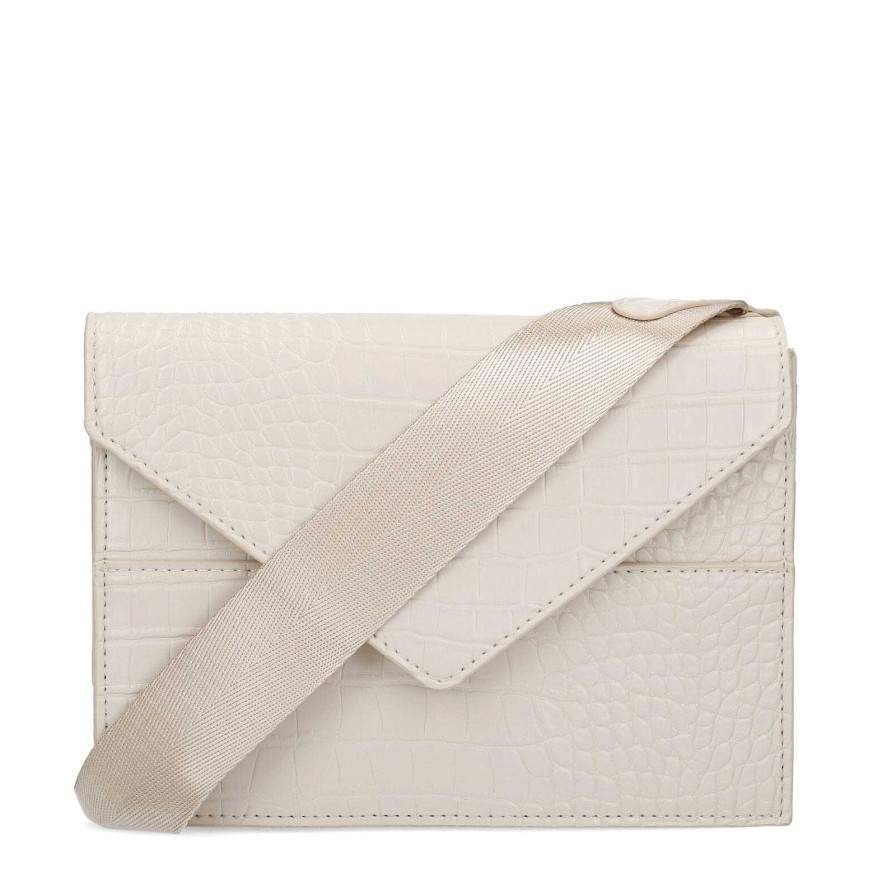 Sacha Crossbody Bag With Crocodile Print - Beige