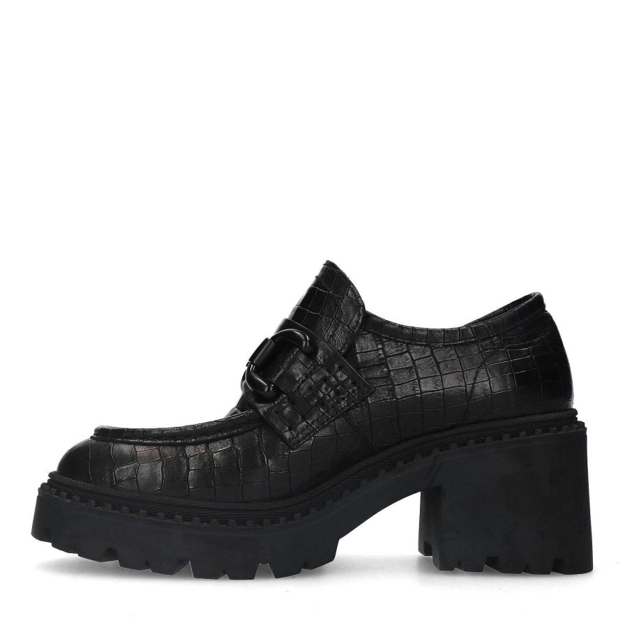 Sacha Croco Leather Loafers With Platform - Black