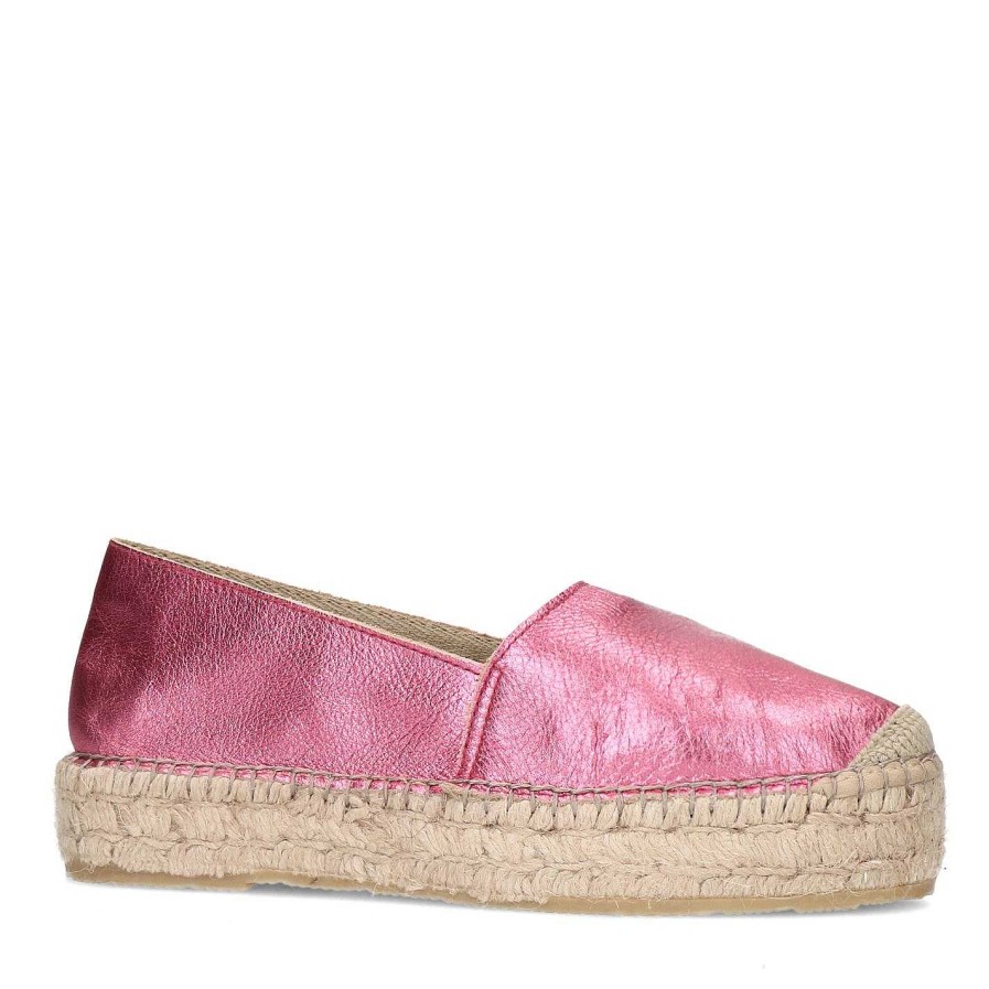 Sacha Metallic Leather Espadrilles - Pink