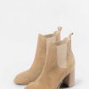 Sacha Suede Chelsea Boots With Heel - Beige