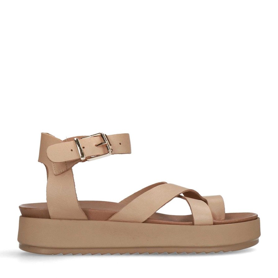 Sacha Leather Platform Sandals - Camel