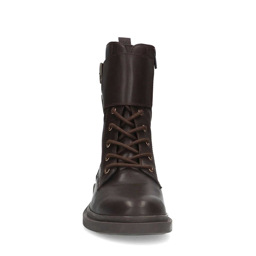 Sacha Lace-Up Ankle Boots With Buckles - Brown