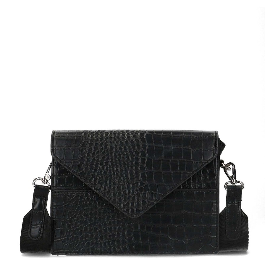 Sacha Crossbody Bag With Crocodile Print - Black