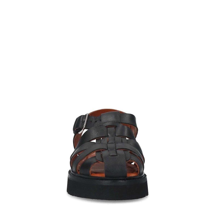 Sacha Chunky Leather Sandals - Black