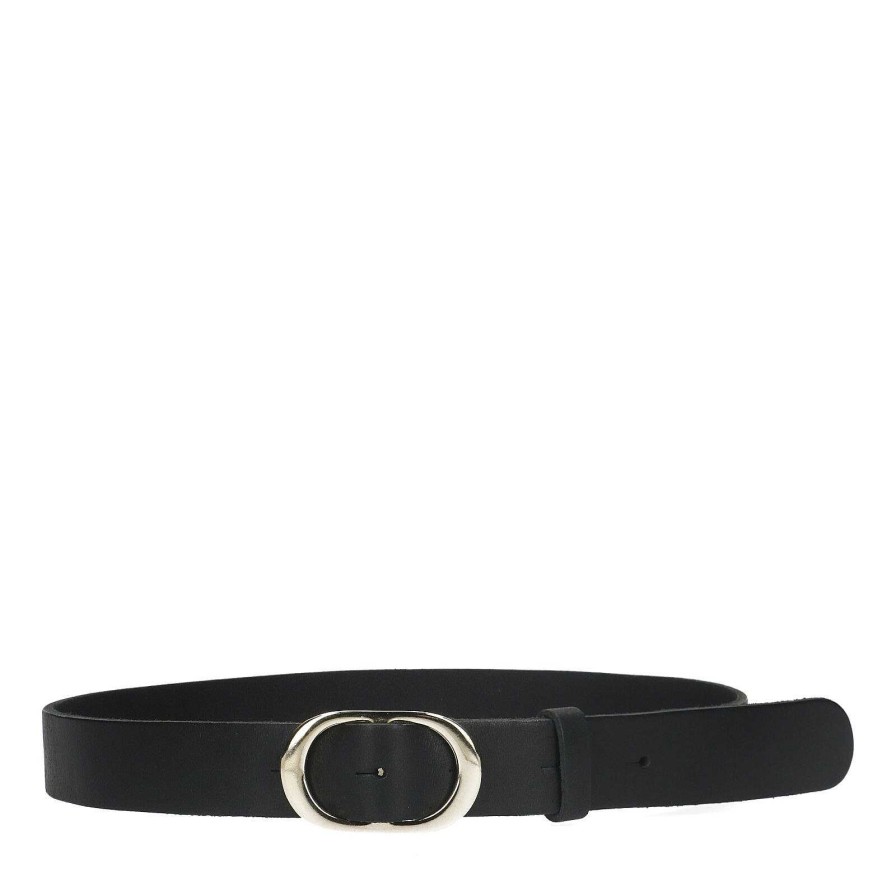 Sacha Leather Belt With Oval Buckle - Black