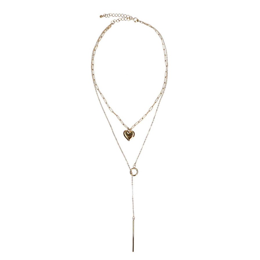 Sacha 3 Row Necklace With Charms - Gold