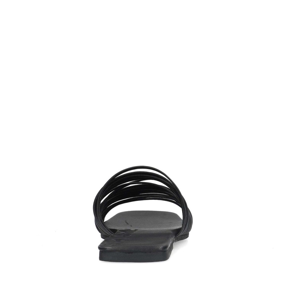 Sacha Leather Slides With Straps - Black