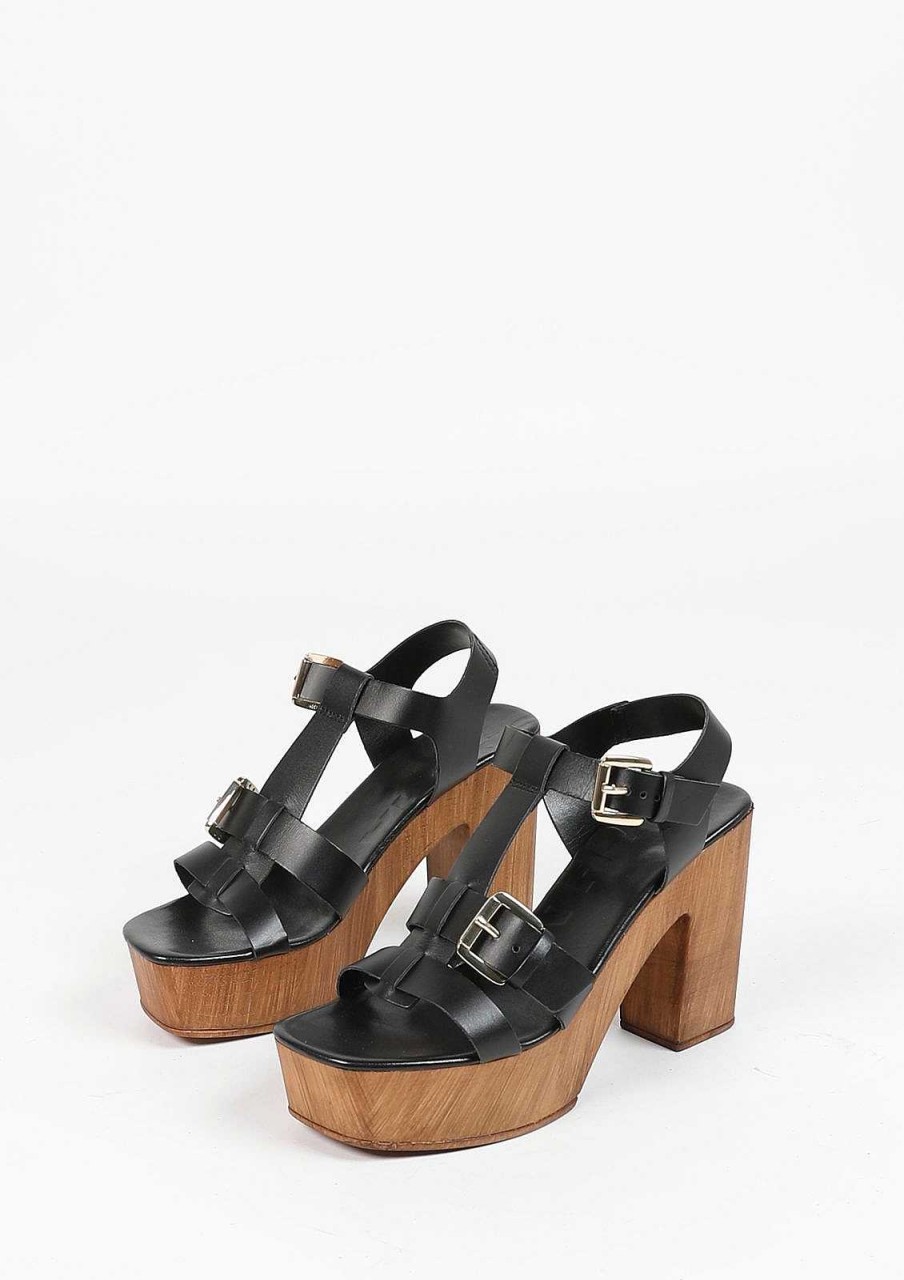 Sacha Leather Platform Sandals - Black