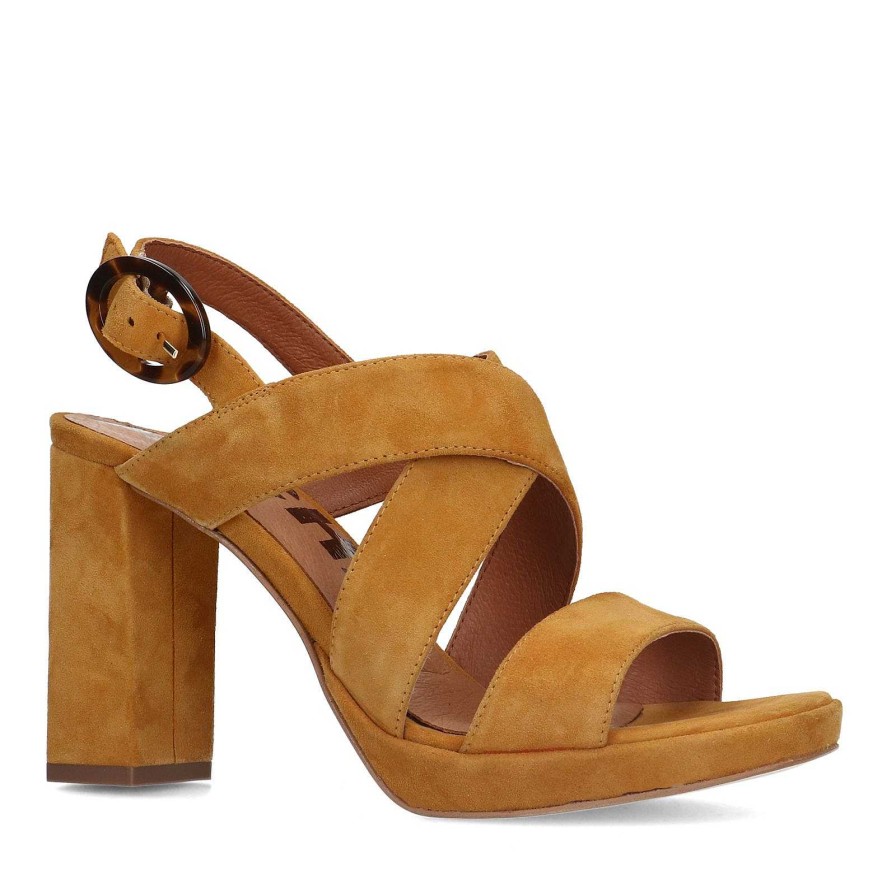 Sacha Suede Sandals With Cuban Heel - Yellow