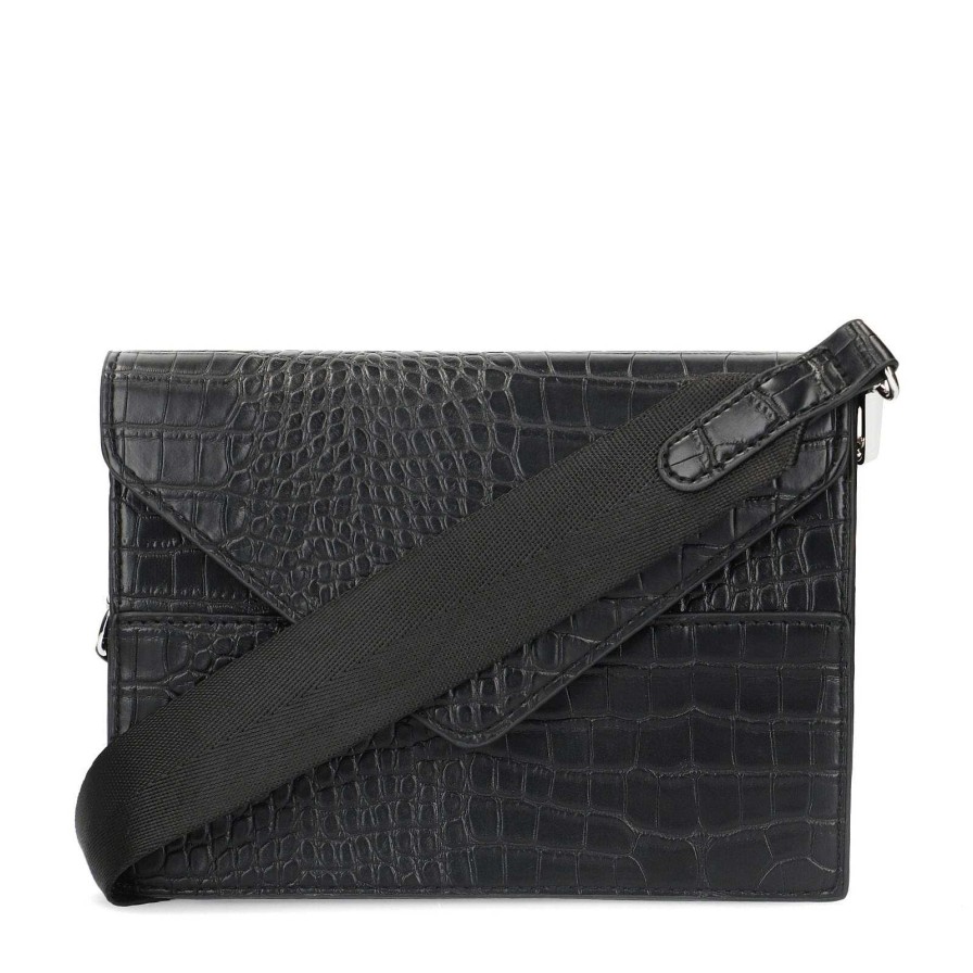 Sacha Crossbody Bag With Crocodile Print - Black