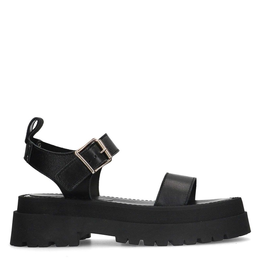 Sacha Leather Platform Sandals - Black