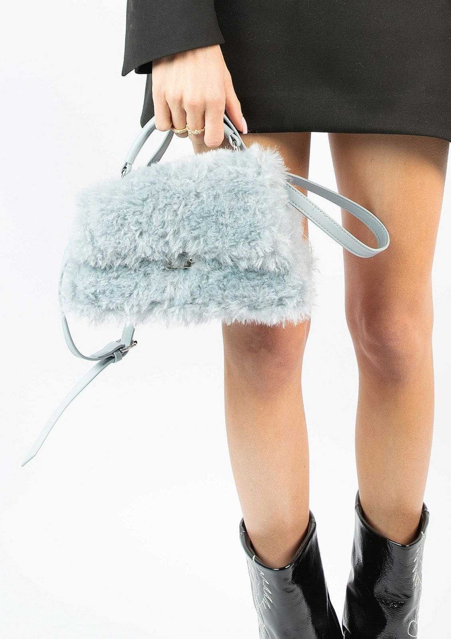 Sacha Imitation Wool Shoulder Bag - Light Blue