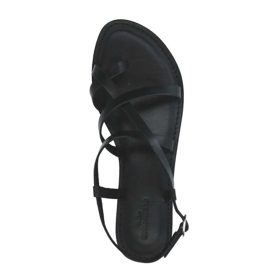 Sacha Leather Sandals With Crossed Straps - Black