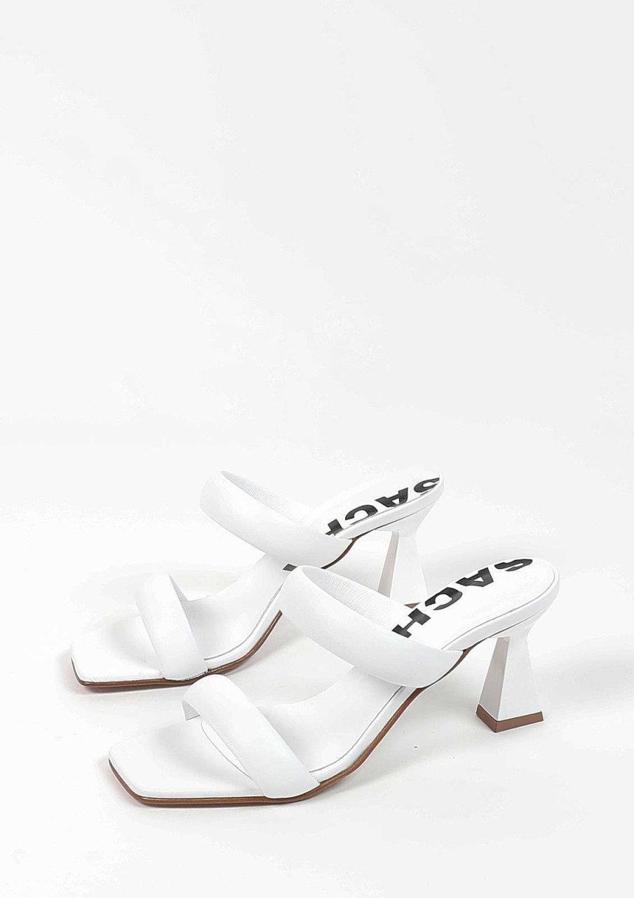 Sacha Leather Mules With Funnel Heel - White