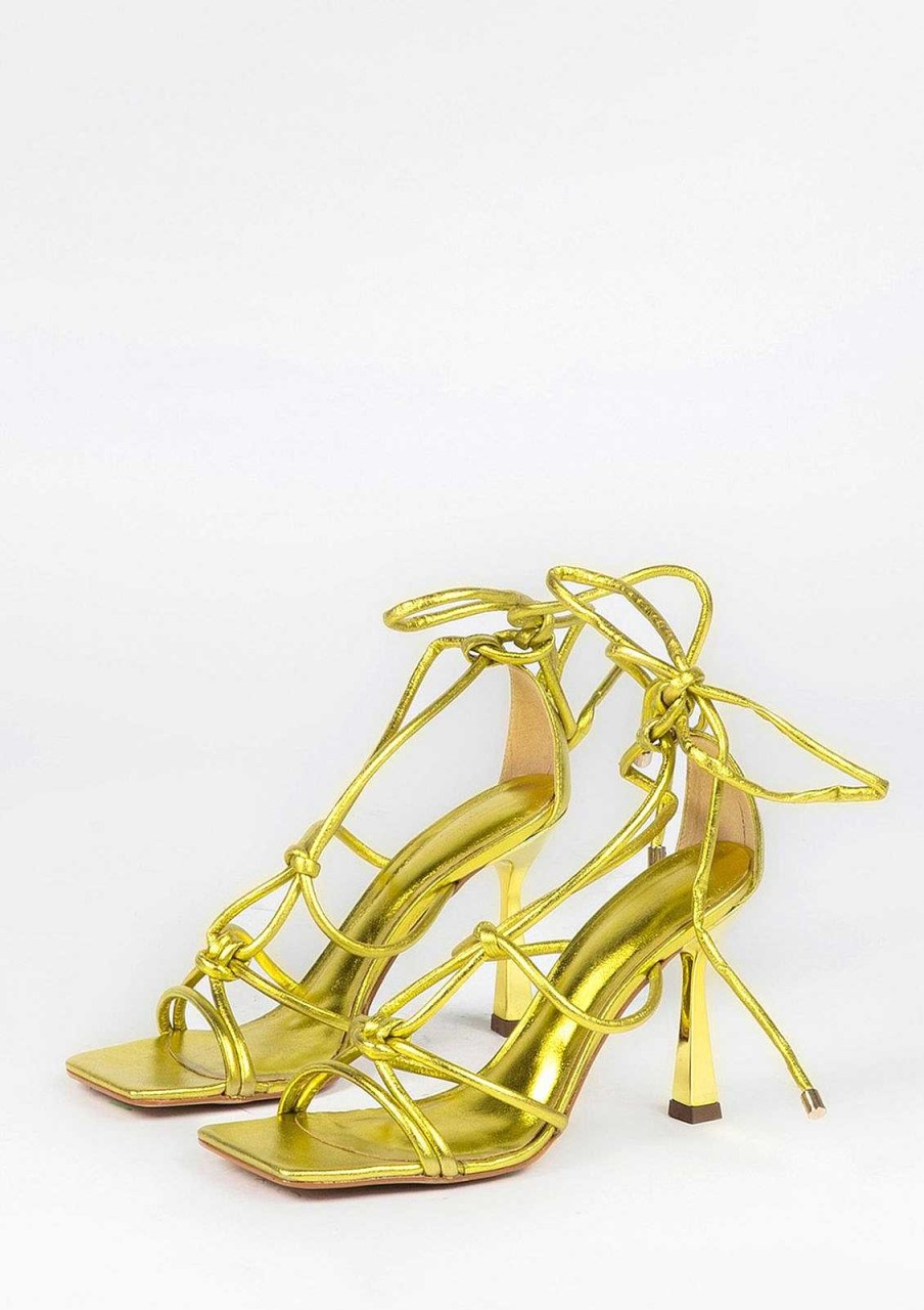 Sacha Metallic Funnel Heel Sandals - Lime Green