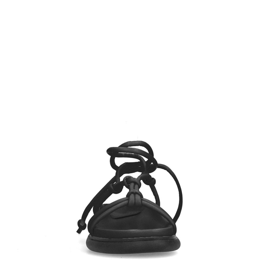 Sacha Flat Lace-Up Sandals - Black