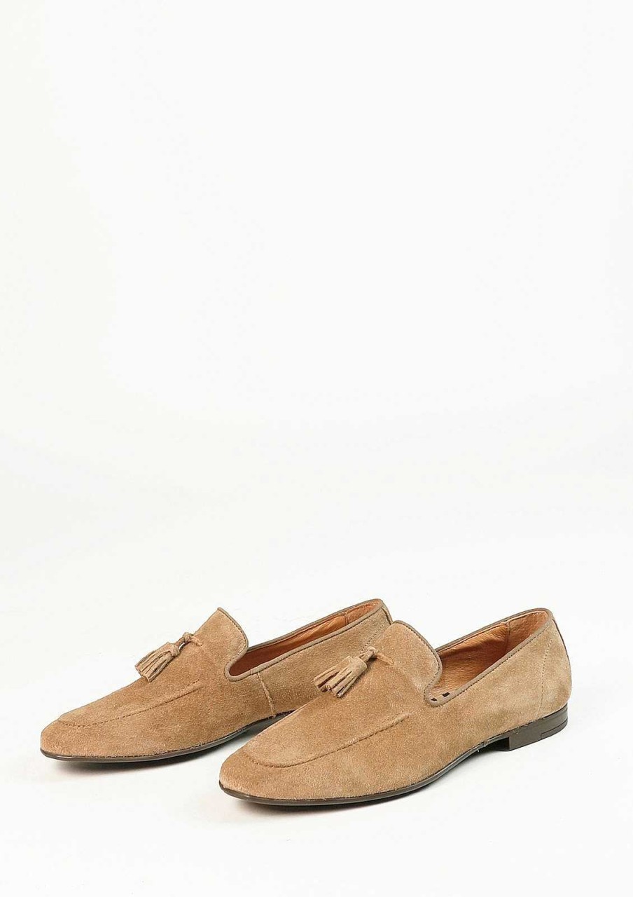 Sacha Suede Loafers With Fringed Tassels - Taupe