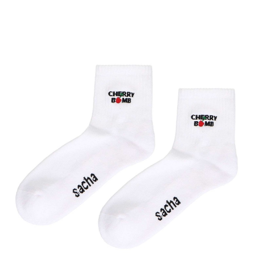 Sacha Sports Socks With Text - White