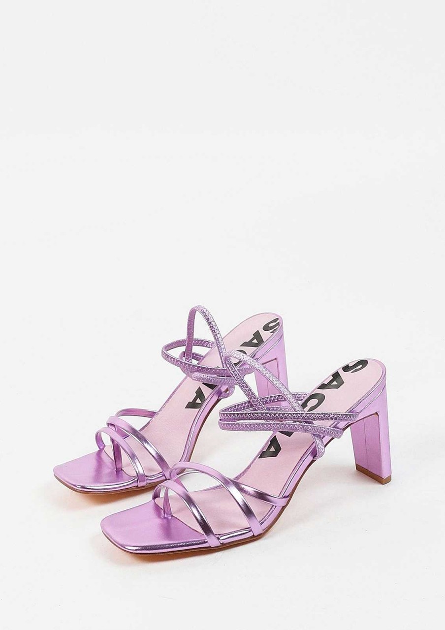 Sacha Metallic Heeled Sandals With Straps - Pink