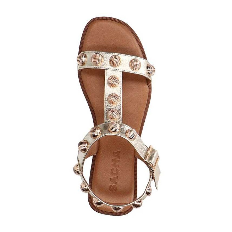 Sacha Leather Sandals With Studs - Gold