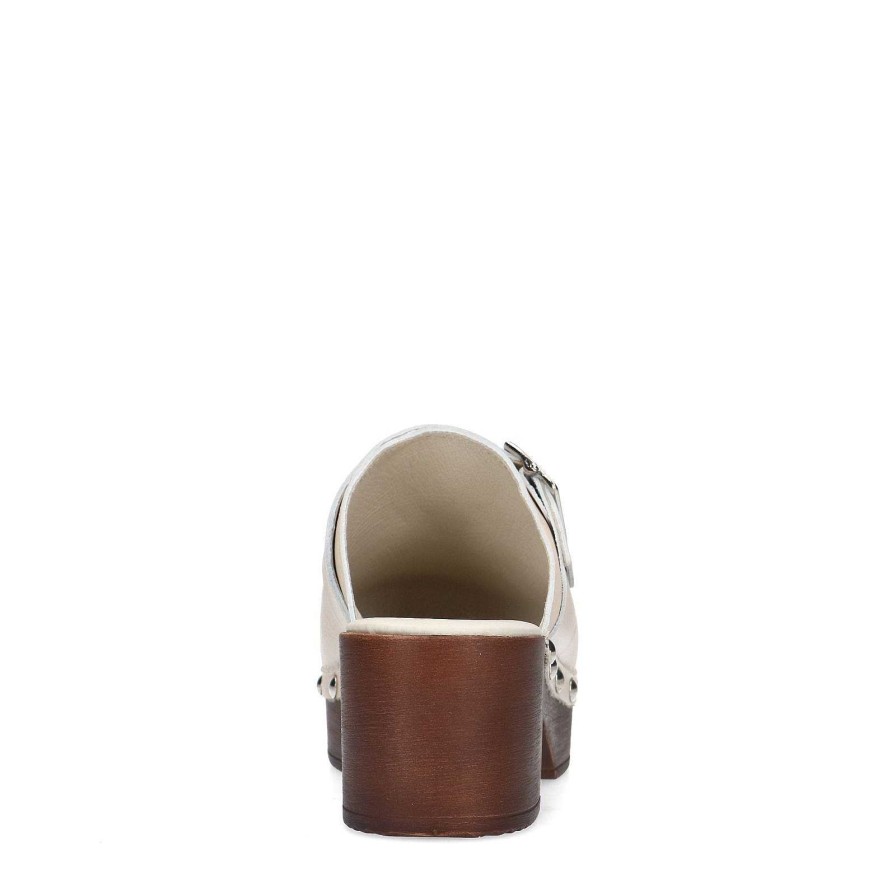 Sacha Leather Mules With Wooden Heel - Off-White