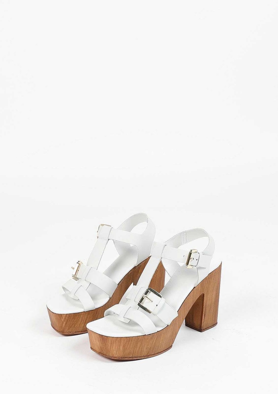 Sacha Leather Platform Sandals - White