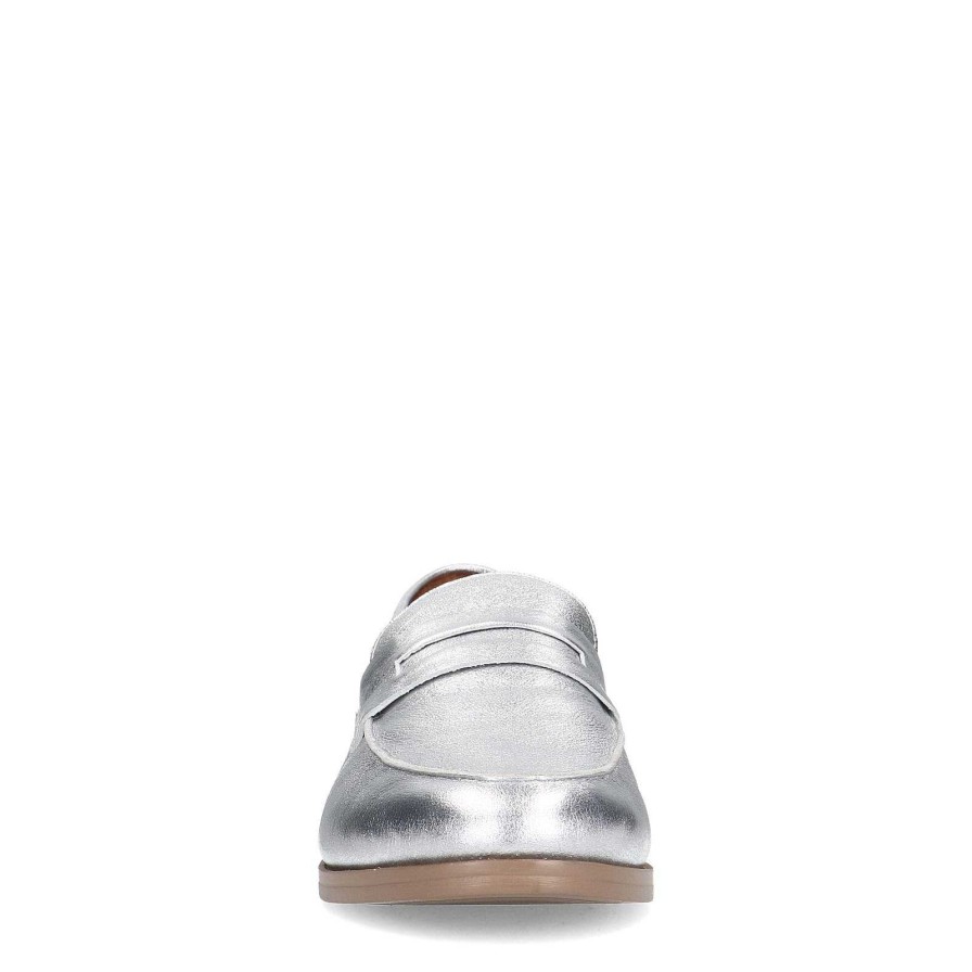 Sacha Leather Penny Loafers - Silver