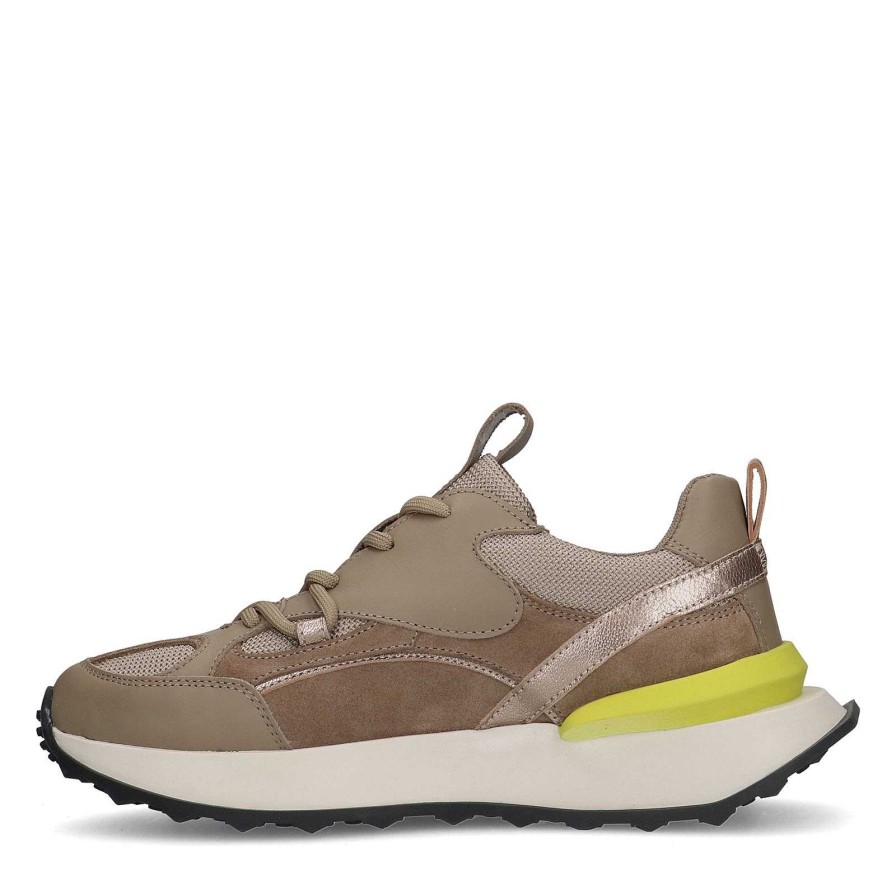 Sacha Leather Sneakers With Colored Detail - Taupe