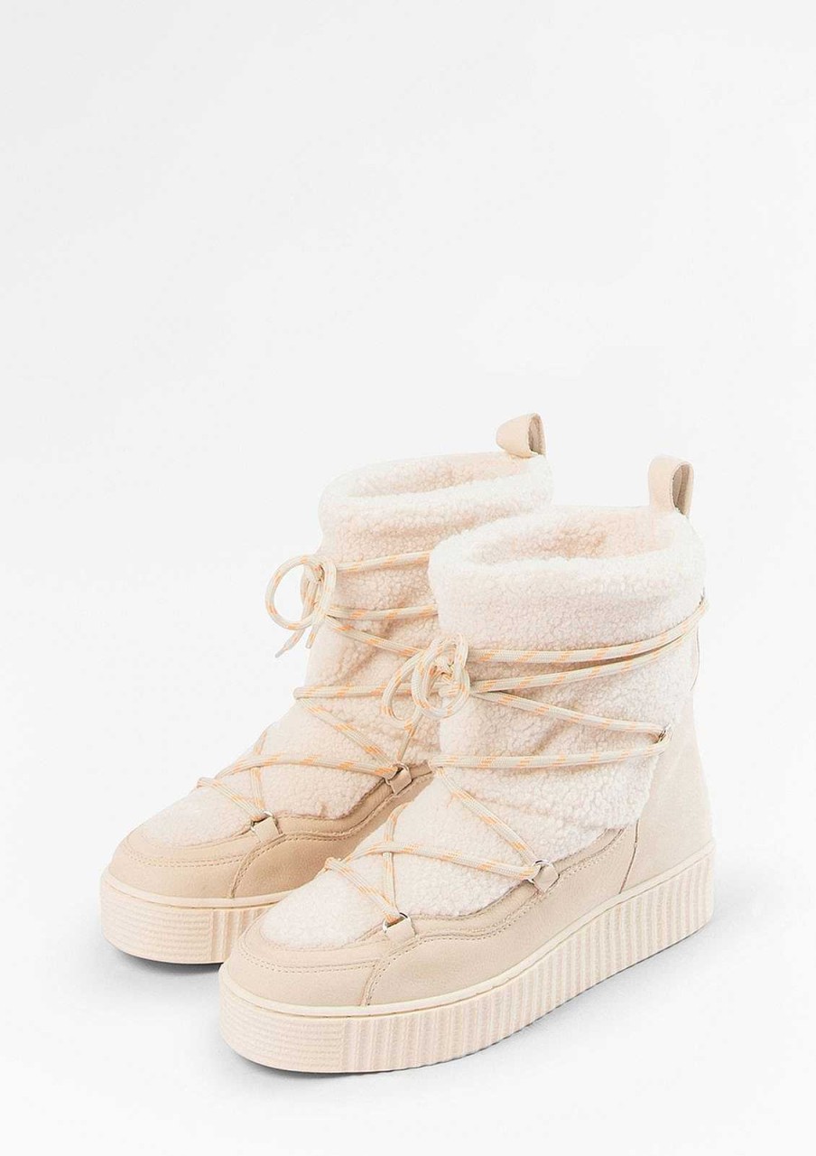 Sacha Lace-Up Ankle Boots With Faux Fur - Off-White