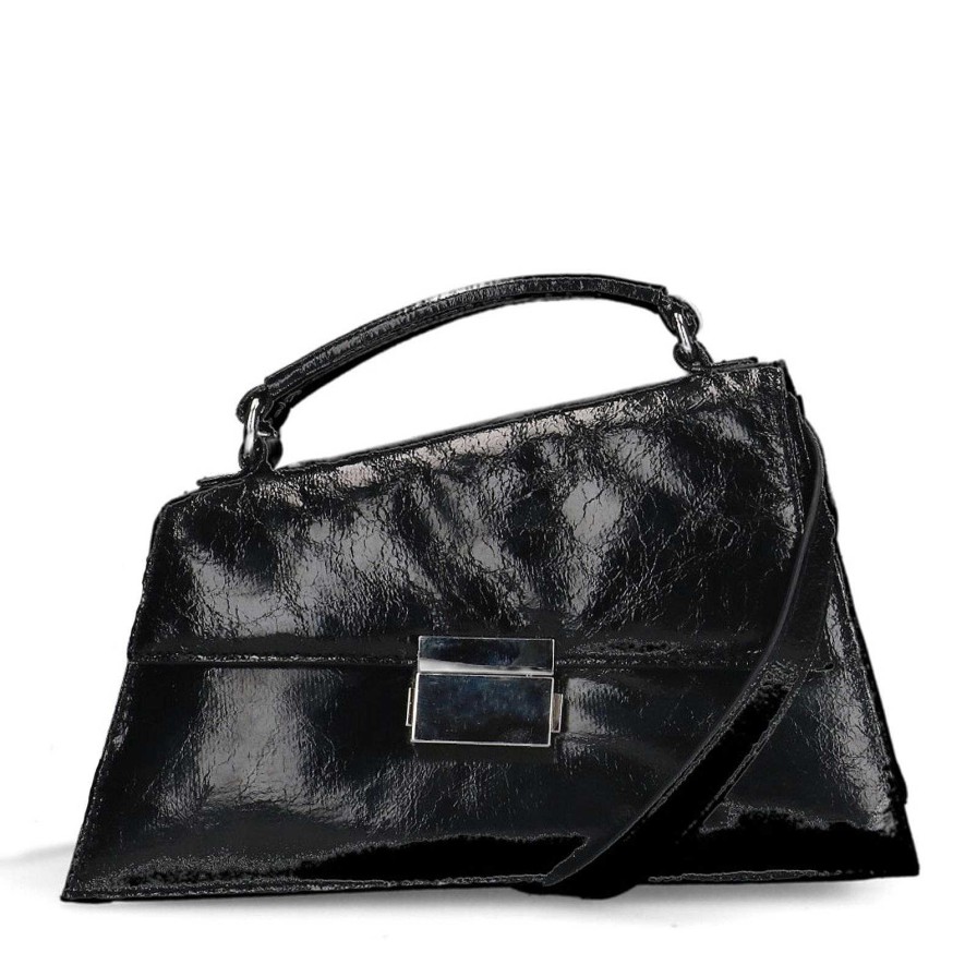 Sacha Patent Finish Handbag With Details - Black