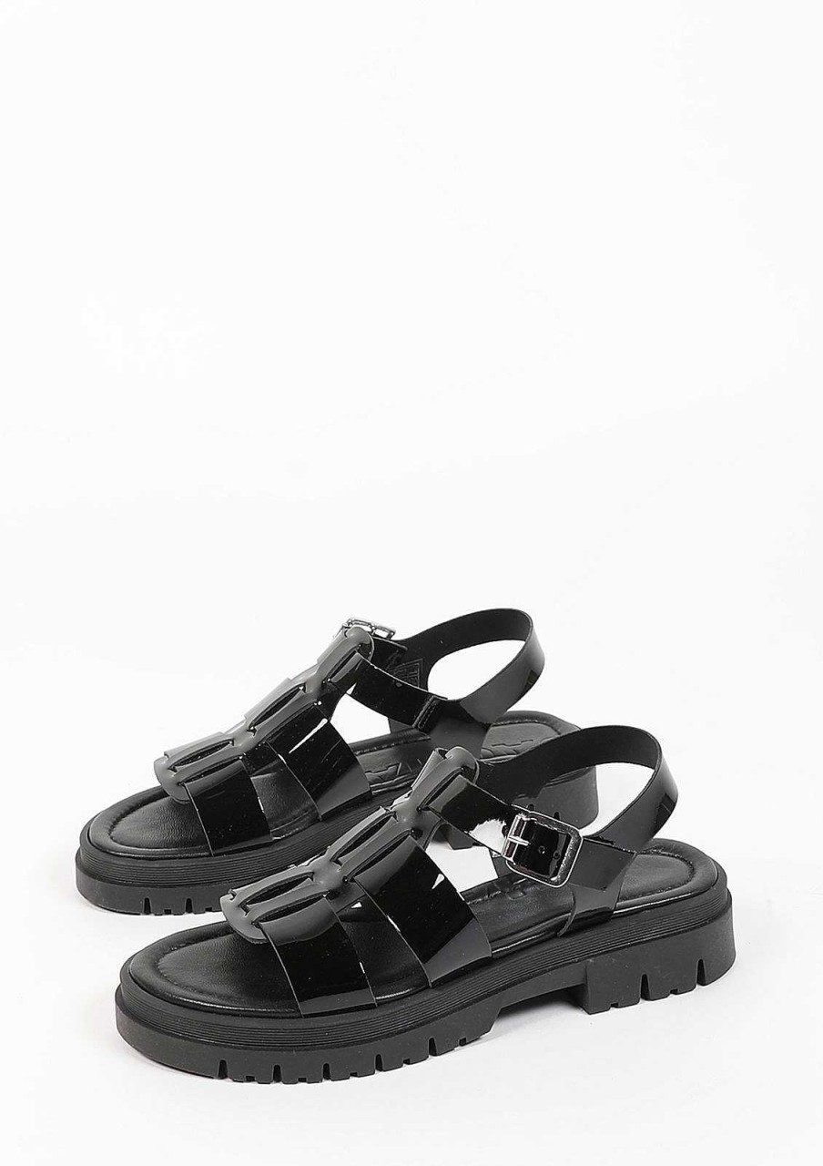 Sacha Chunky Leather Sandals - Black