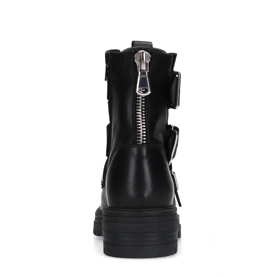 Sacha Biker Boots With Buckles - Black