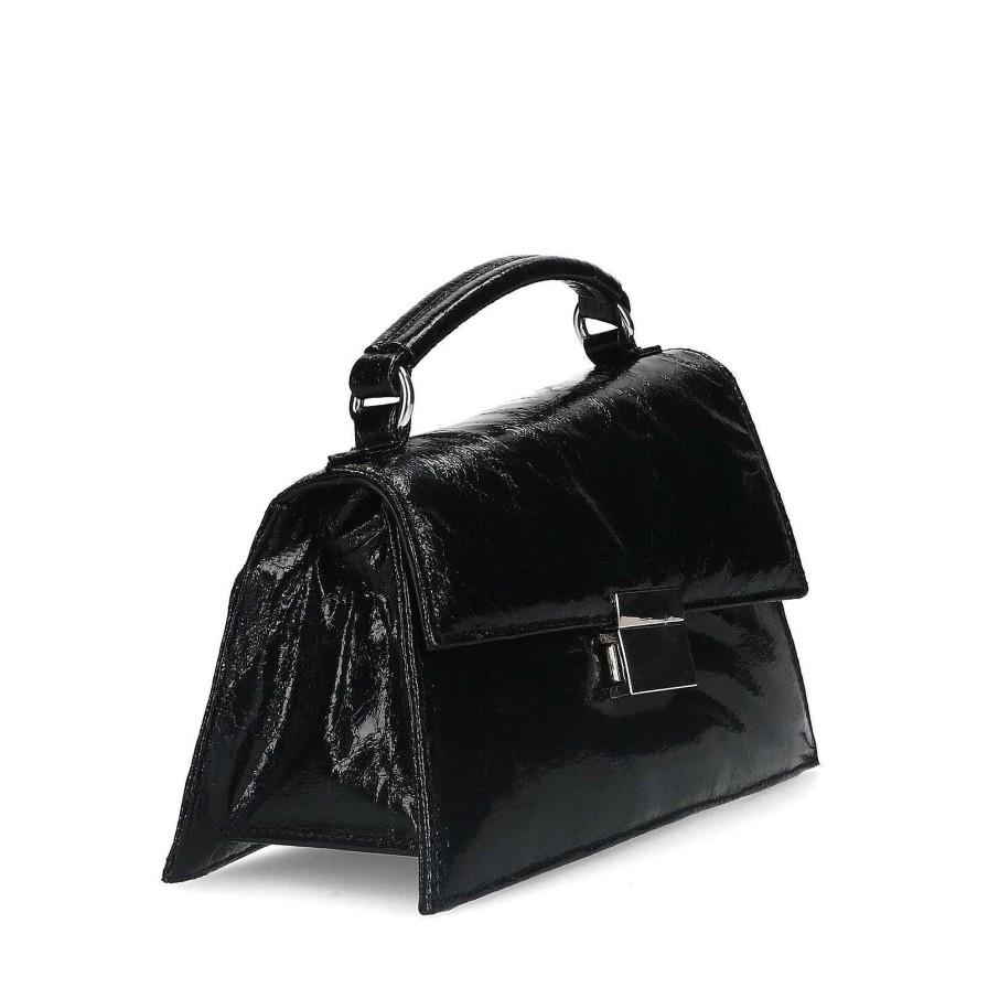 Sacha Patent Finish Handbag With Details - Black