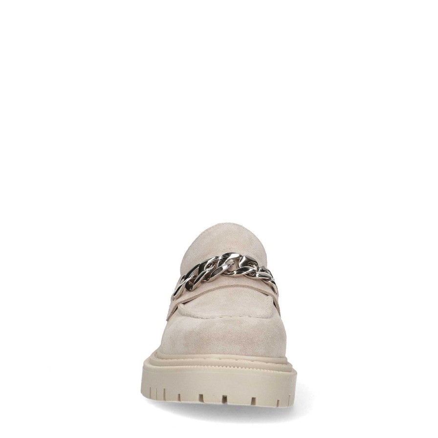 Sacha Suede Loafers With Chain - Beige