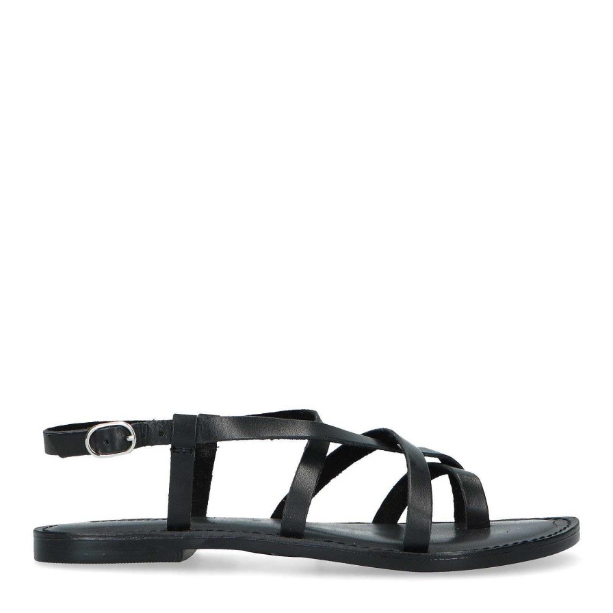 Sacha Leather Sandals With Crossed Straps - Black