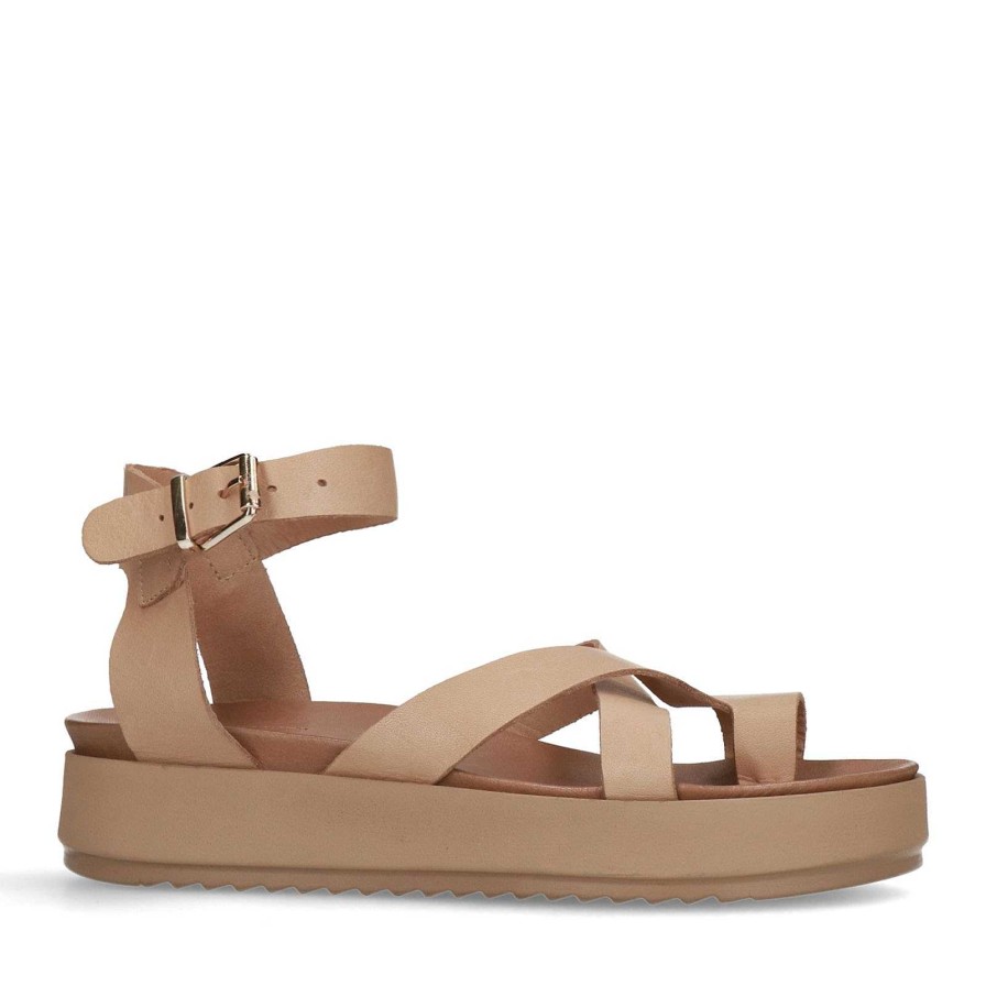 Sacha Leather Platform Sandals - Camel