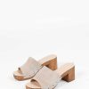 Sacha Suede Mules With Wooden Heel - Beige