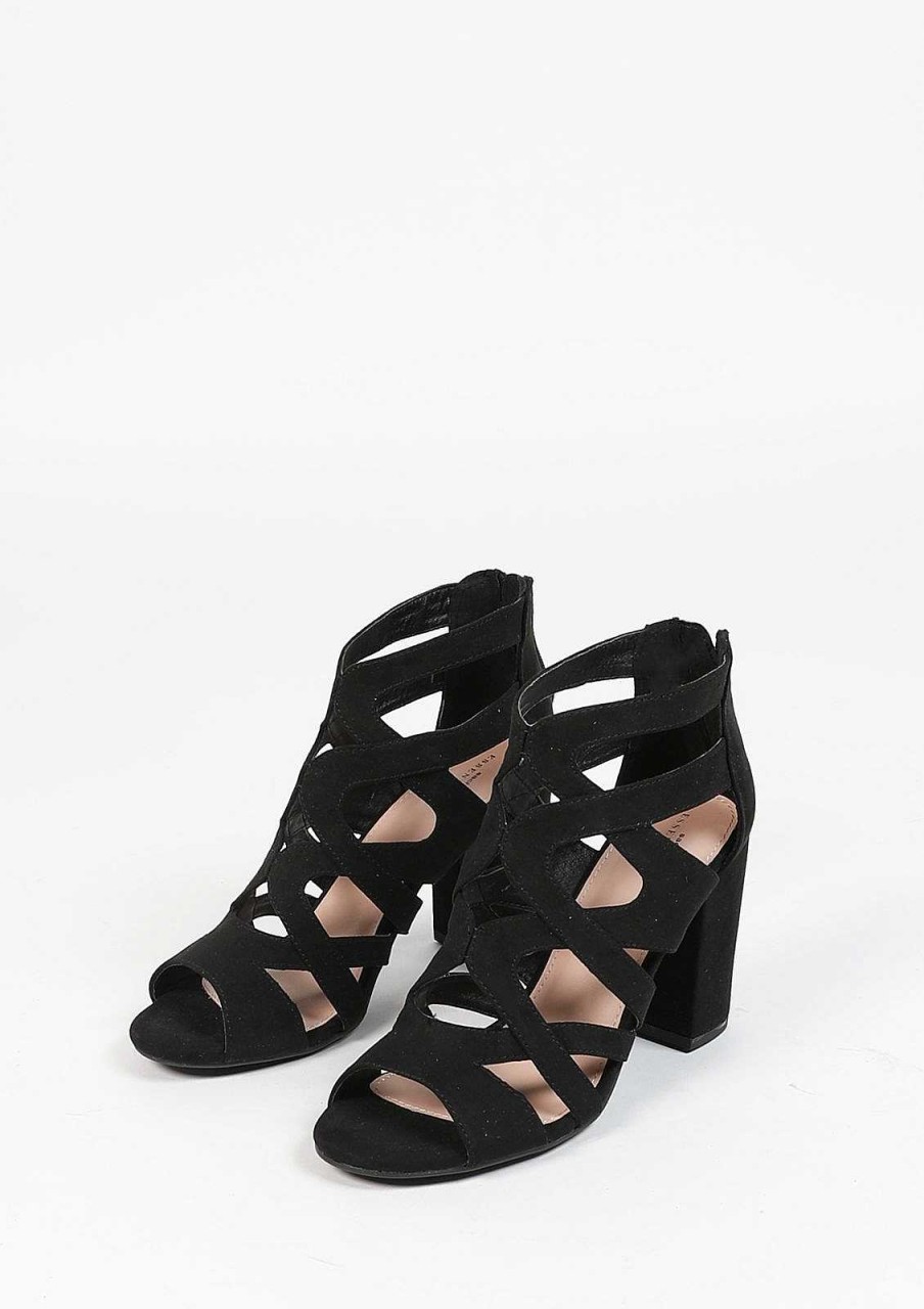 Sacha Open Toe Open Toe Textile Pumps - Black