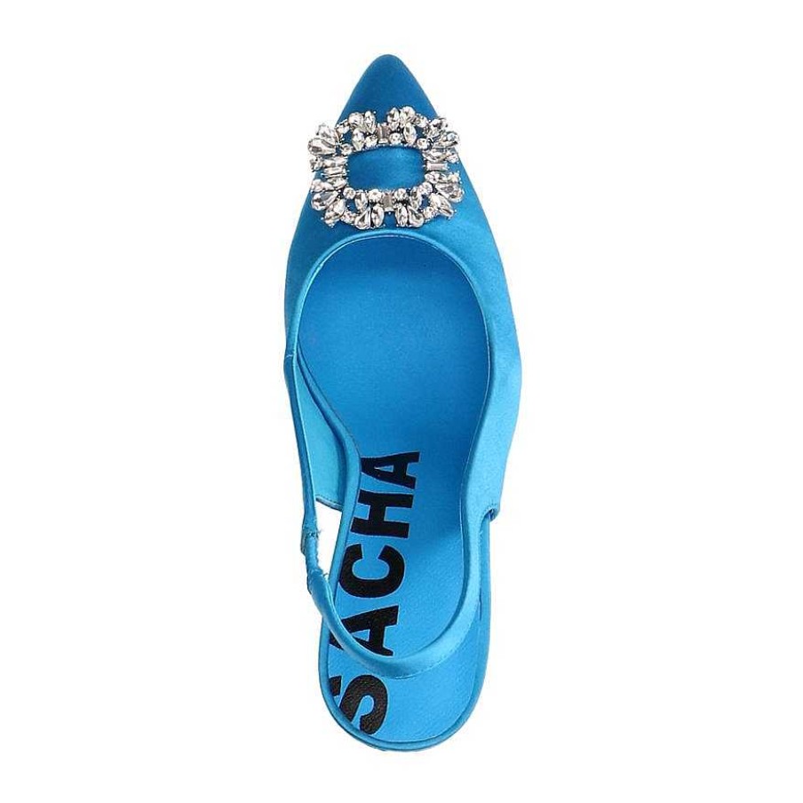 Sacha Slingback Pumps With Rhinestones - Blue