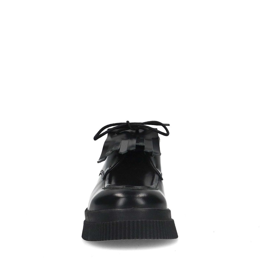 Sacha Lace-Up Leather Shoes With Fringes - Black